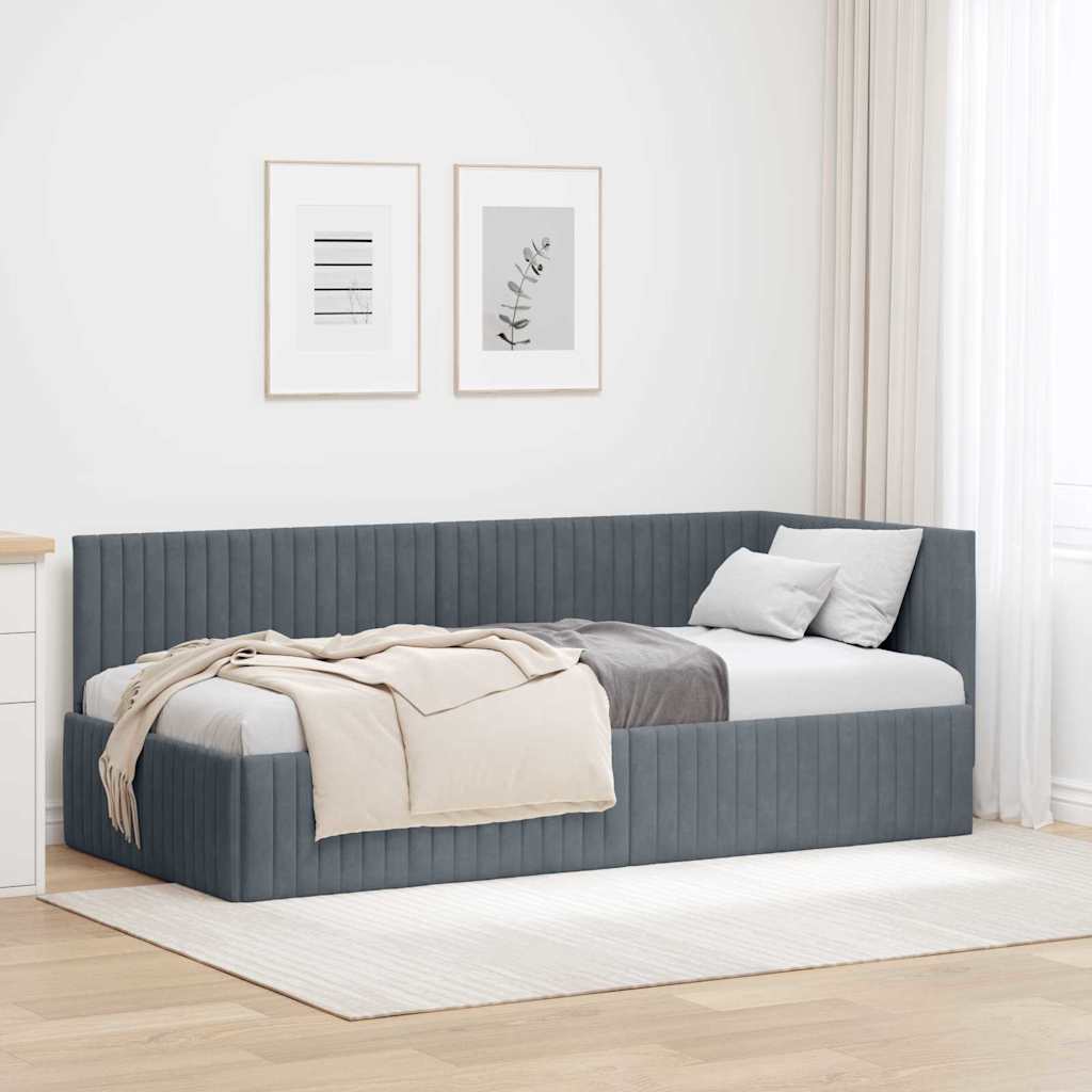 vidaXL Corner Bed Frame with Headboard Blue 80 cm x 200 cm Velvet