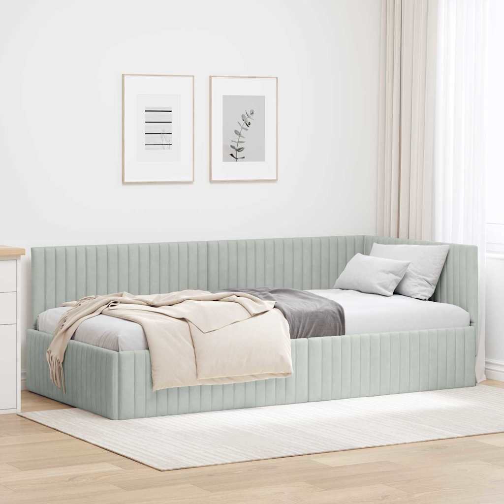 vidaXL Corner Bed Frame with Headboard Blue 80 cm x 200 cm Velvet