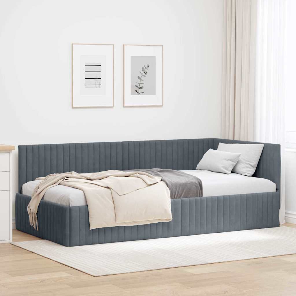 vidaXL Corner Bed Frame with Headboard Blue 80 cm x 200 cm Velvet
