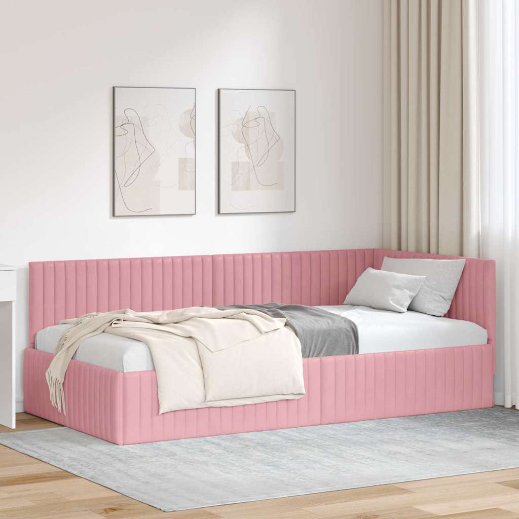 vidaXL Corner Bed Frame with Headboard Blue 80 cm x 200 cm Velvet