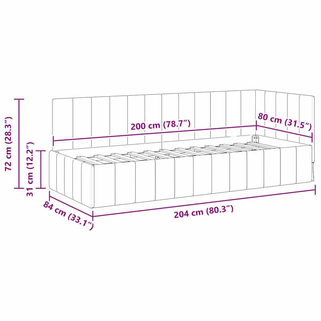 vidaXL Corner Bed Frame with Headboard Blue 80 cm x 200 cm Velvet