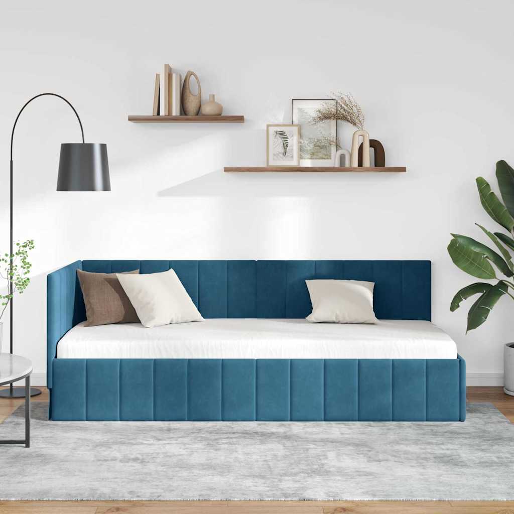 vidaXL Corner Bed Frame with Headboard Blue 80 cm x 200 cm Velvet