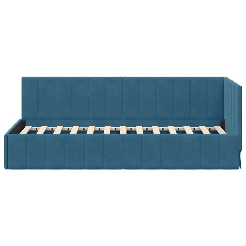 vidaXL Corner Bed Frame with Headboard Blue 80 cm x 200 cm Velvet