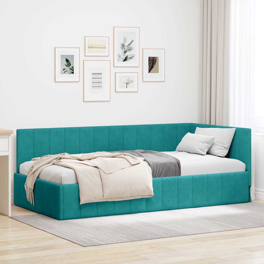 vidaXL Corner Bed Frame with Headboard Blue 80 cm x 200 cm Velvet