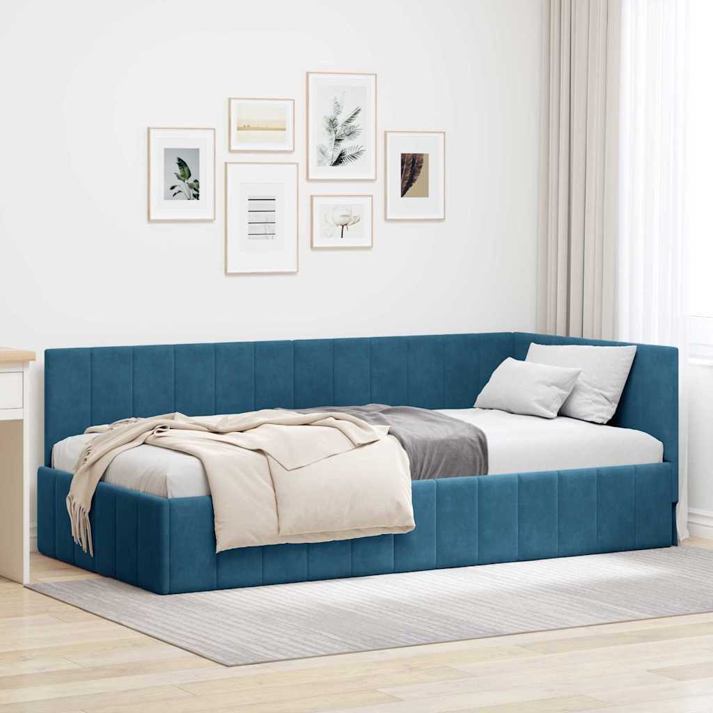 vidaXL Corner Bed Frame with Headboard Blue 80 cm x 200 cm Velvet