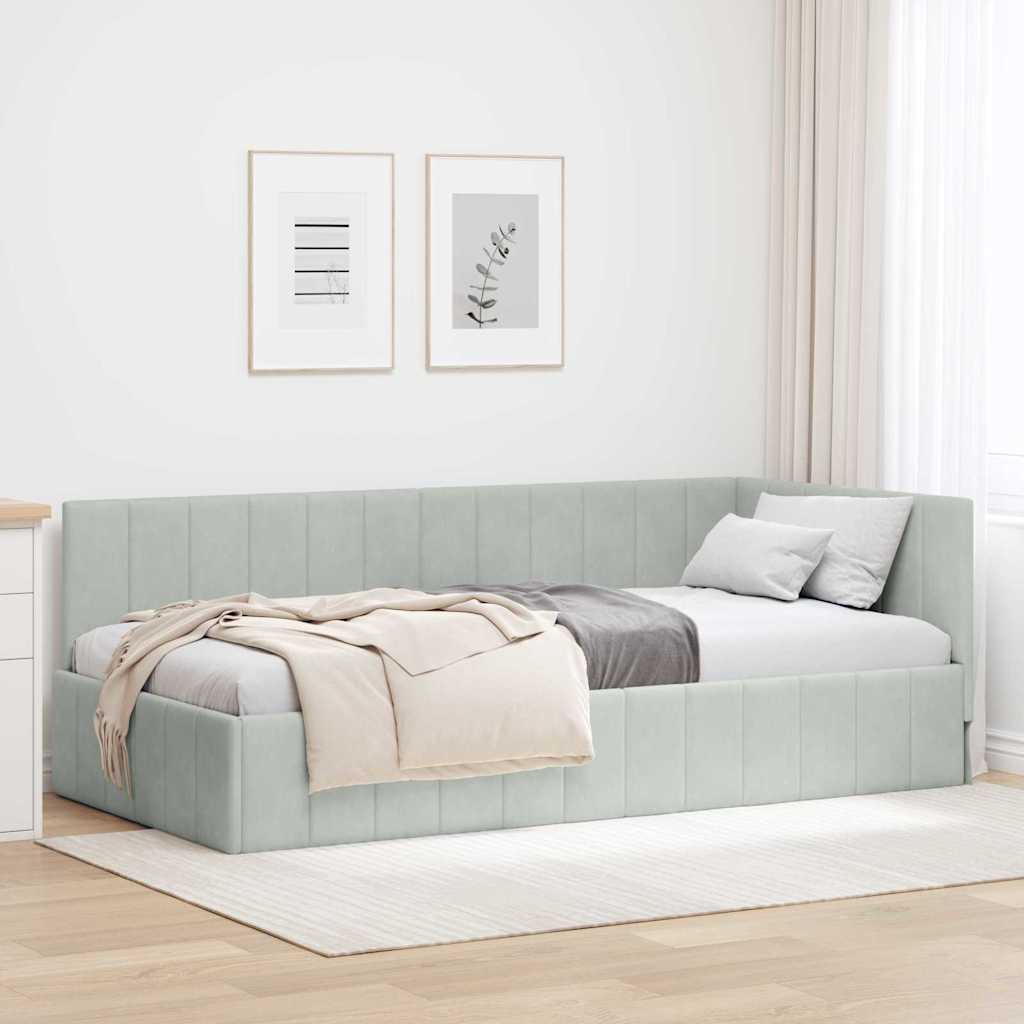 vidaXL Corner Bed Frame with Headboard Blue 80 cm x 200 cm Velvet