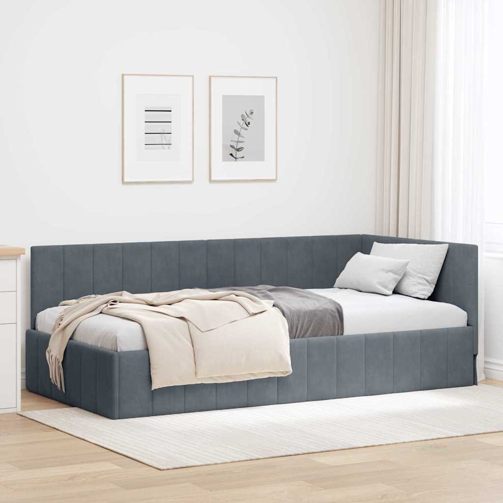 vidaXL Corner Bed Frame with Headboard Blue 80 cm x 200 cm Velvet