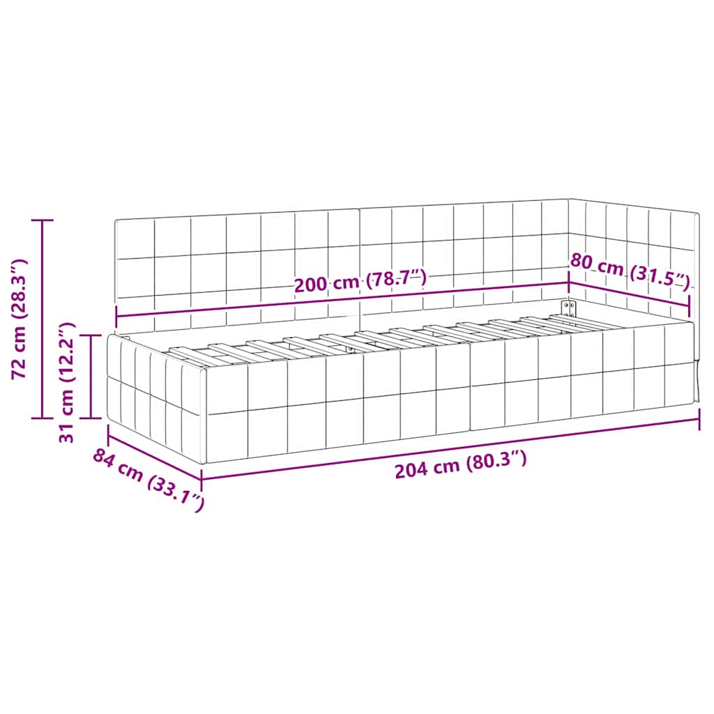 vidaXL Hoek Bed Frame met hoofdeinde Blauw 80 cm x 200 cm Fluweel