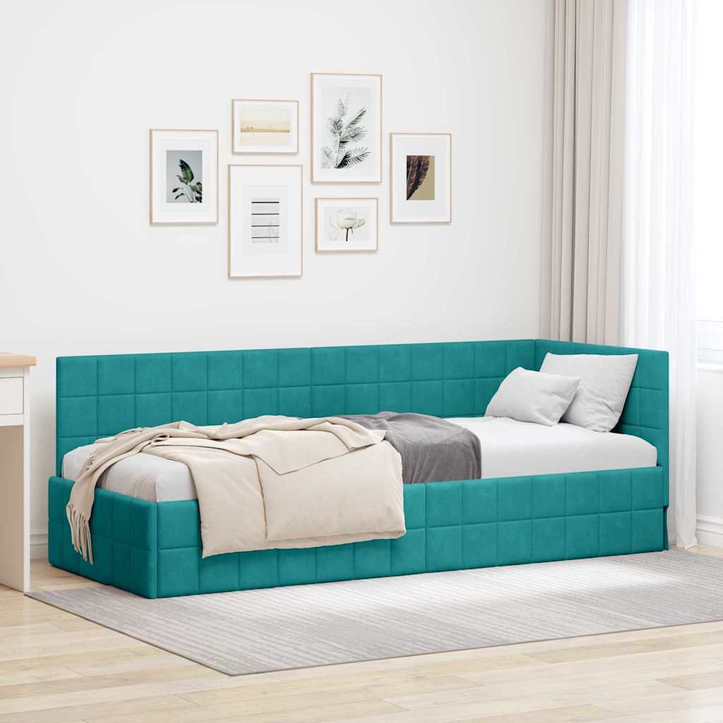 vidaXL Hoek Bed Frame met hoofdeinde Blauw 80 cm x 200 cm Fluweel