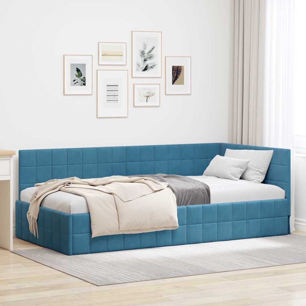 vidaXL Hoek Bed Frame met hoofdeinde Blauw 80 cm x 200 cm Fluweel