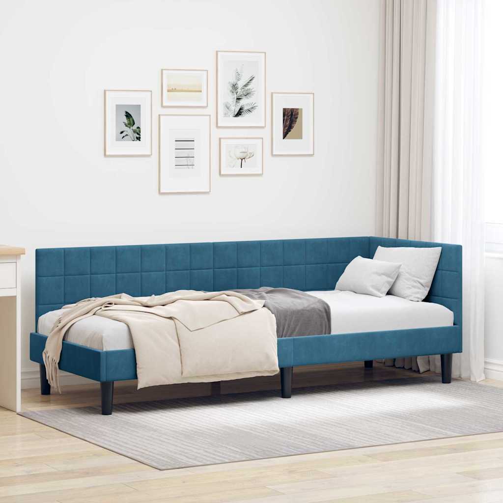 vidaXL Corner Bed Frame with Headboard Blue 80 cm x 200 cm Velvet