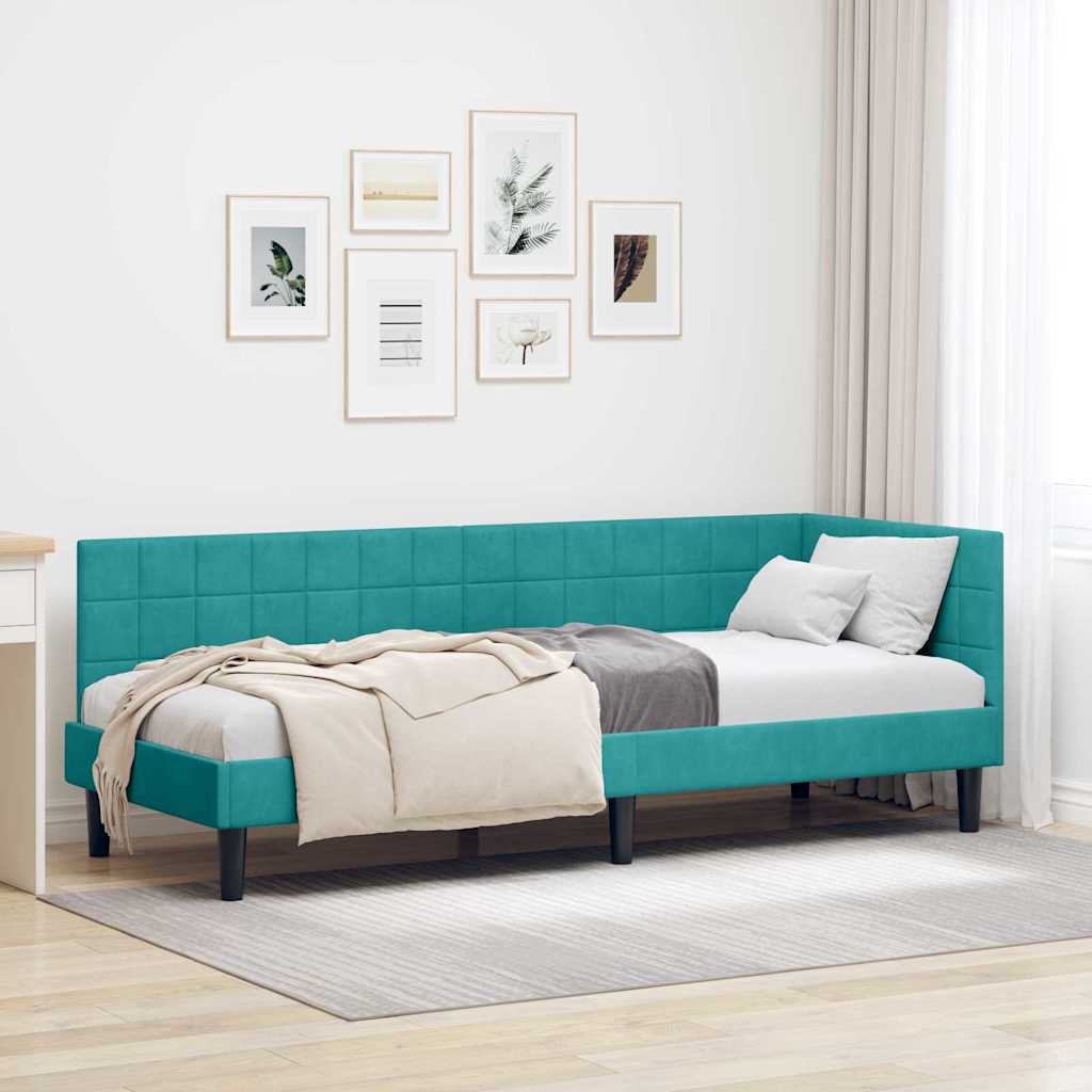 vidaXL Corner Bed Frame with Headboard Blue 80 cm x 200 cm Velvet