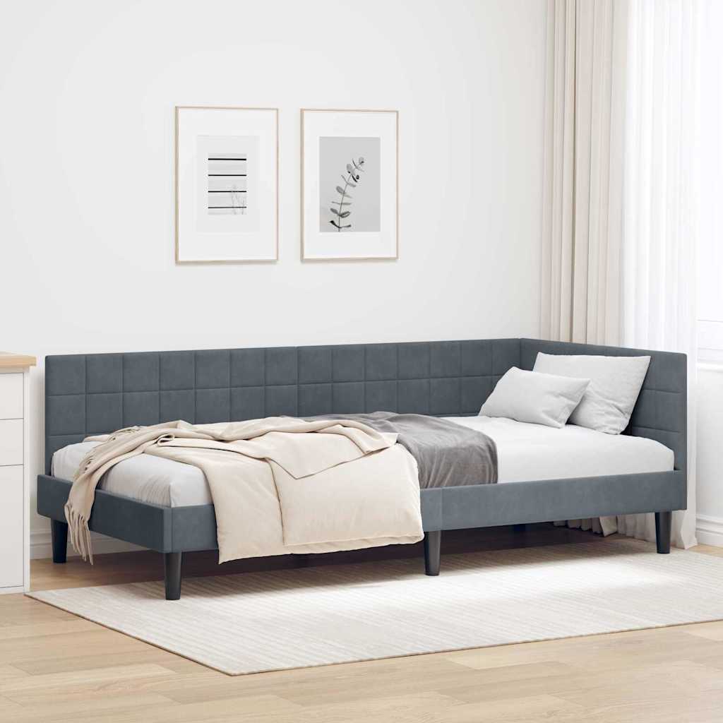 vidaXL Corner Bed Frame with Headboard Blue 80 cm x 200 cm Velvet