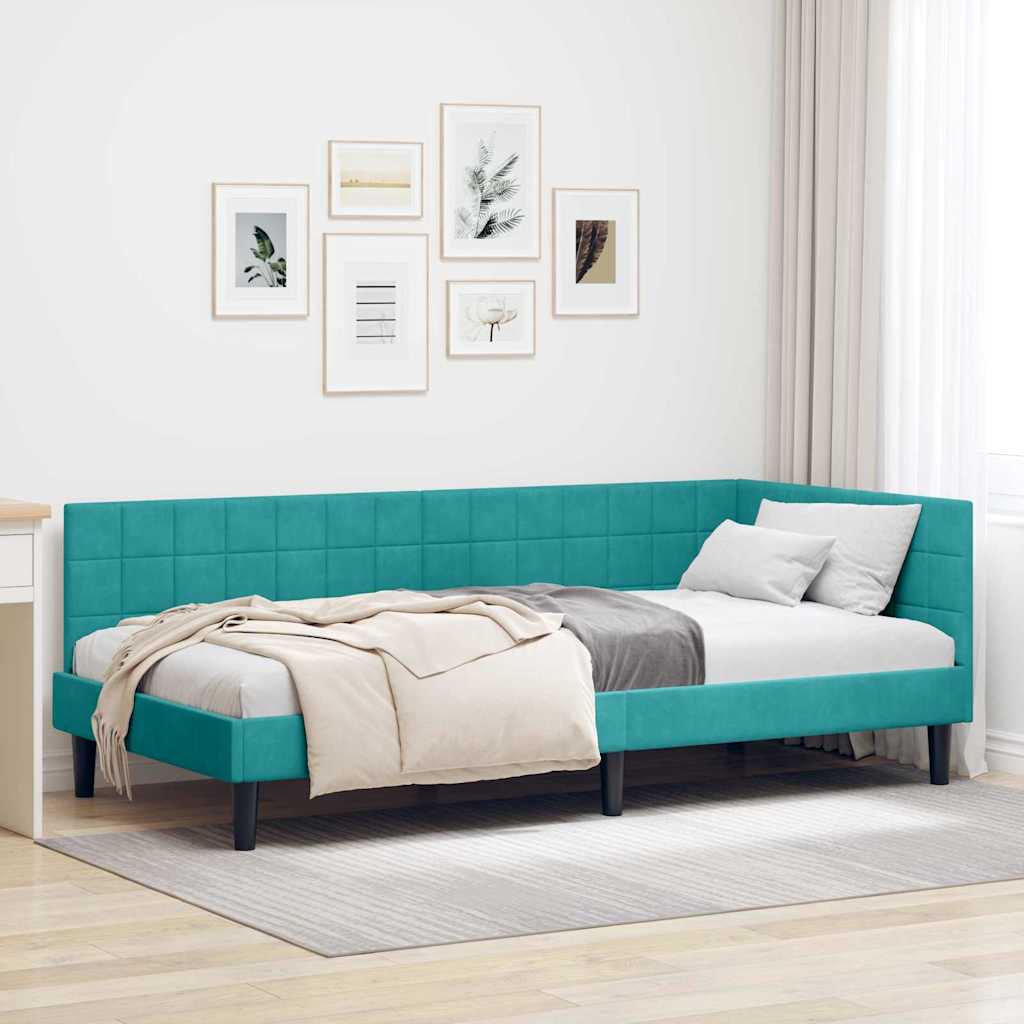 vidaXL Corner Bed Frame with Headboard Blue 80 cm x 200 cm Velvet