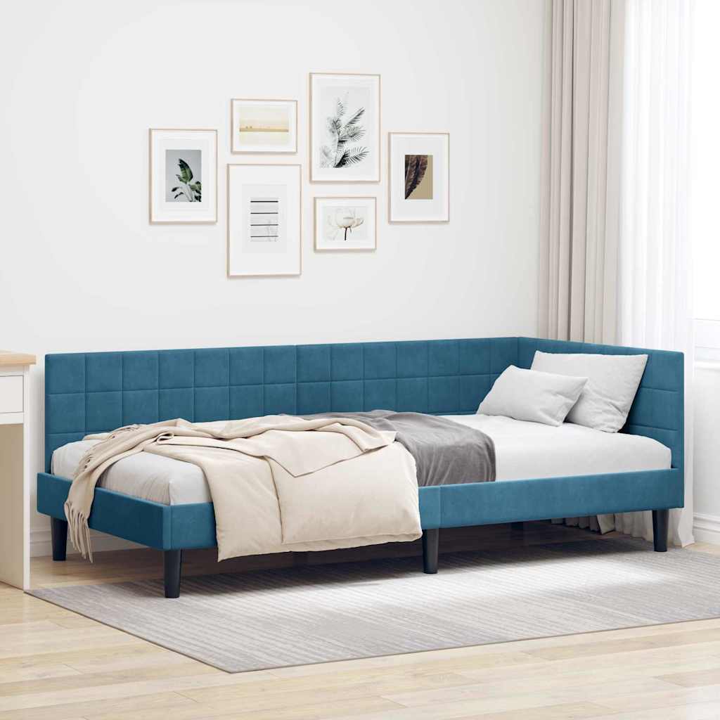 vidaXL Corner Bed Frame with Headboard Blue 80 cm x 200 cm Velvet