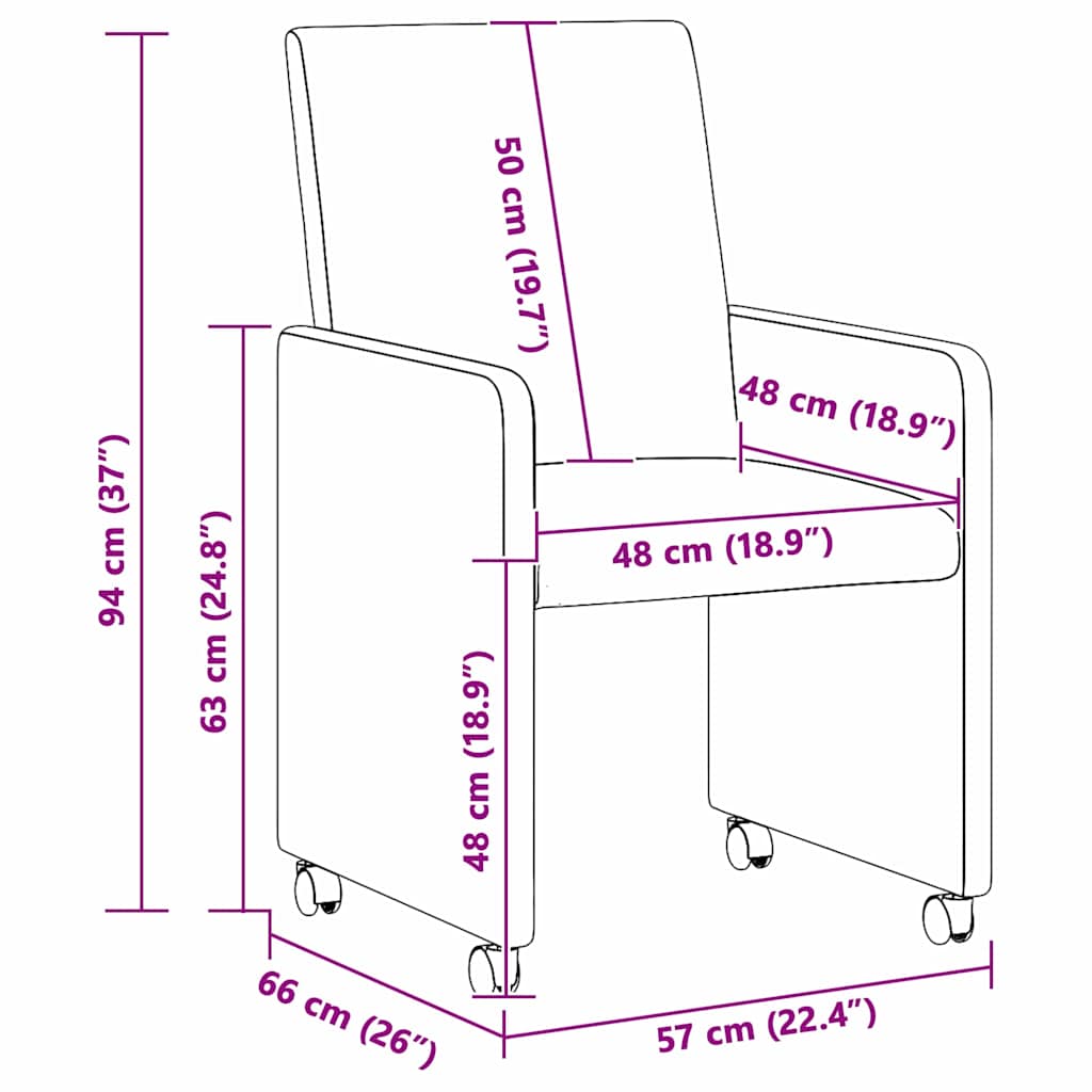 vidaXL Eetkamerstoelen met wielen 2 pcs Lichtgrijs 57 x 66 x 94 cm