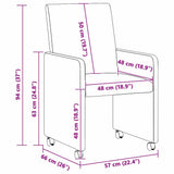 vidaXL Dining Chairs with Wheels 2 pcs Light Grey 57 x 66 x 94 cm