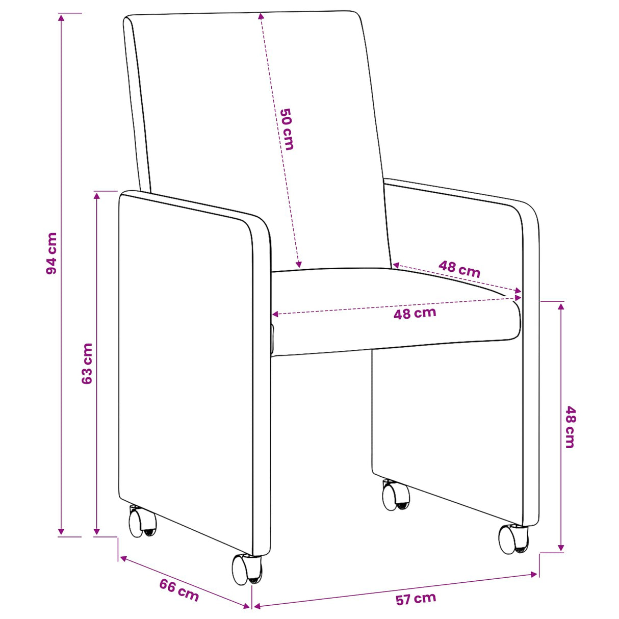 vidaXL Eetkamerstoelen met wielen 2 pcs Crème 57 x 66 x 94 cm