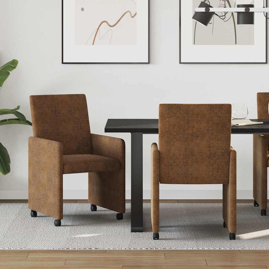 vidaXL Eetkamerstoelen met wielen 2 pcs Bruin 57 x 66 x 94 cm