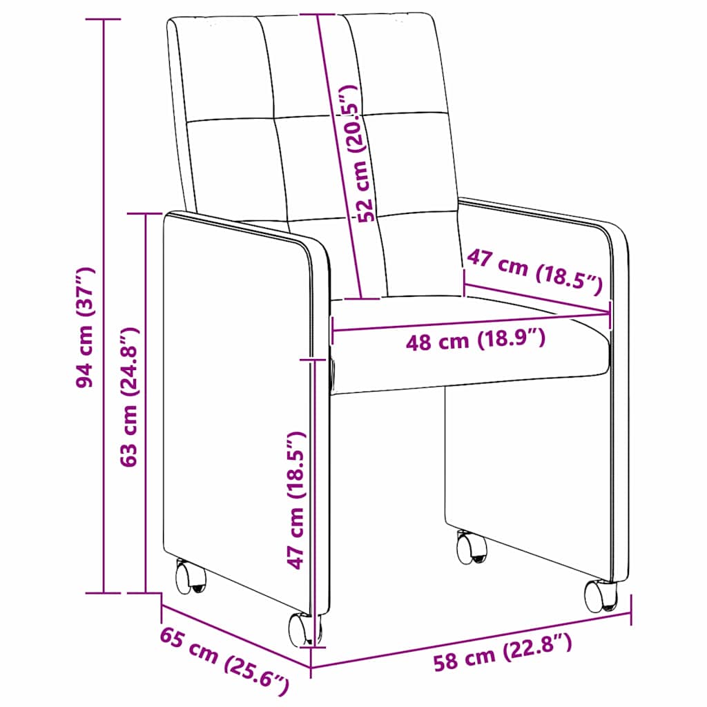 vidaXL Eetkamerstoelen met wielen 2 pcs Lichtgrijs 58 x 65 x 94 cm
