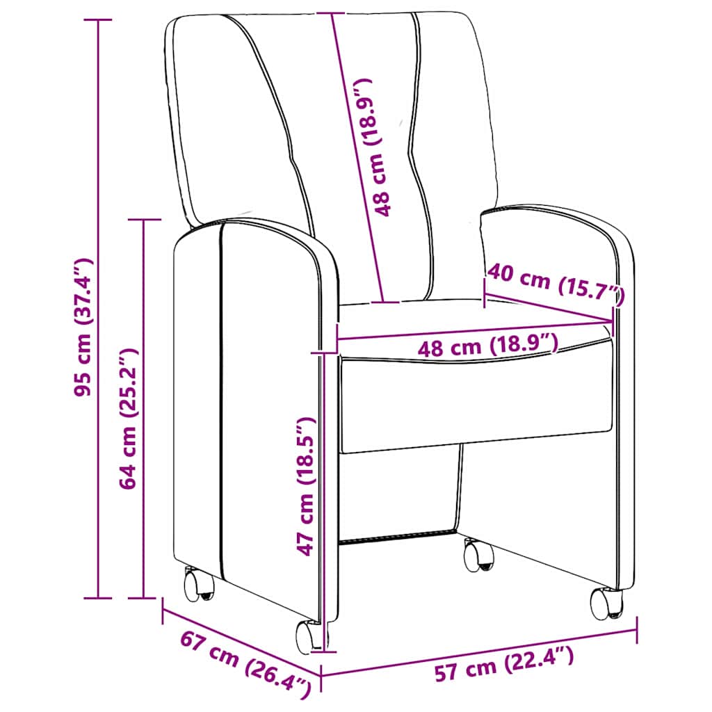 vidaXL Eetkamerstoelen met wielen 2 pcs Lichtgrijs 57 x 67 x 95 cm
