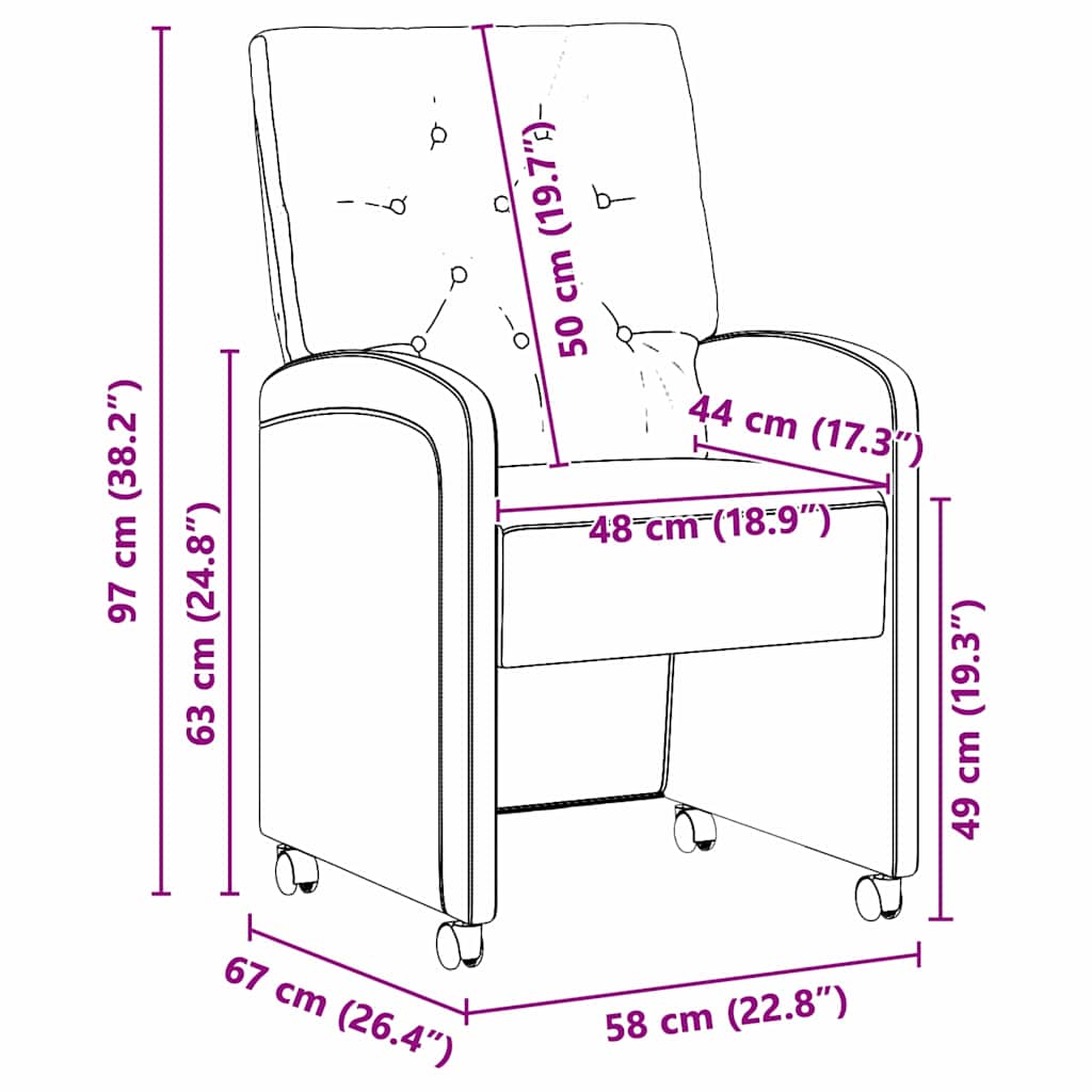 vidaXL Eetkamerstoelen met wielen 2 pcs Zwart 58 x 67 x 97 cm