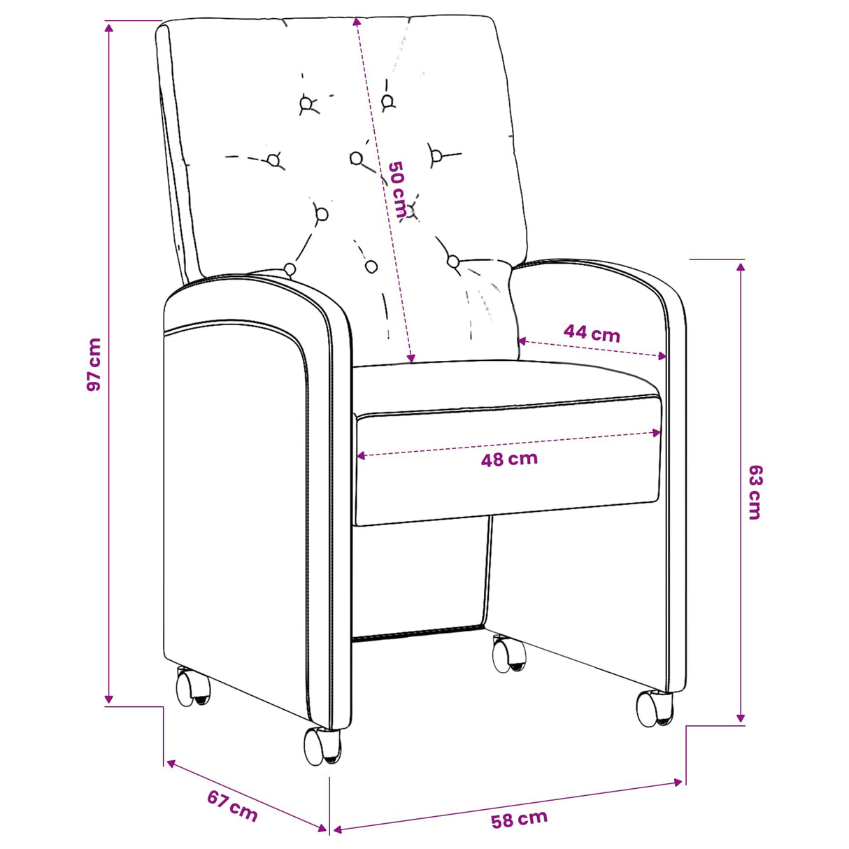 vidaXL Eetkamerstoelen met wielen 2 pcs Bruin 58 x 67 x 97 cm