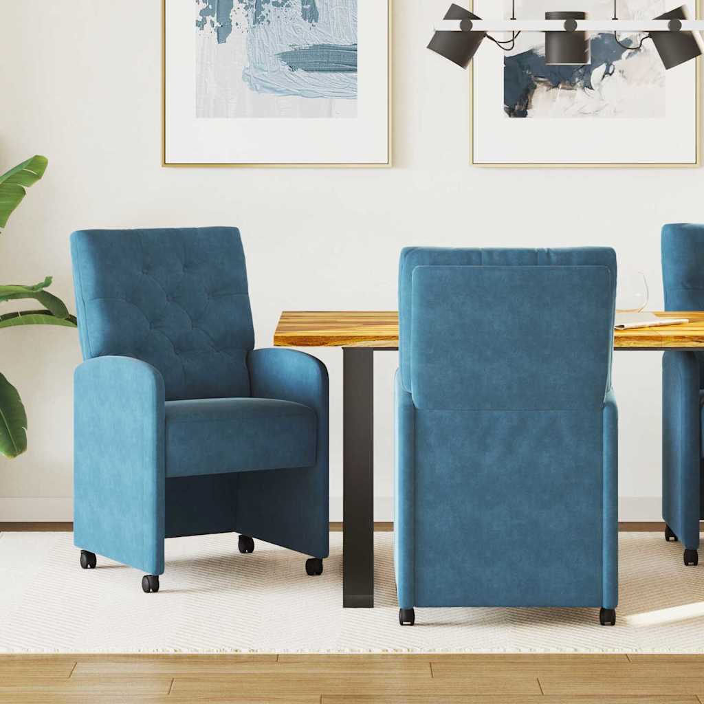 vidaXL Dining Chairs with Wheels 2 pcs Blue 58 x 67 x 97 cm Velvet