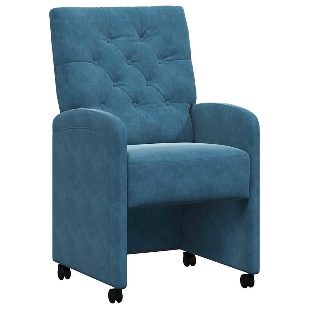 vidaXL Dining Chairs with Wheels 2 pcs Blue 58 x 67 x 97 cm Velvet