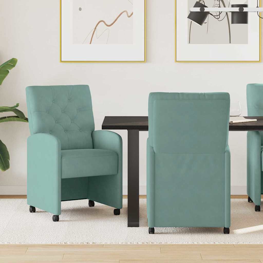 vidaXL Dining Chairs with Wheels 2 pcs Blue 58 x 67 x 97 cm Velvet