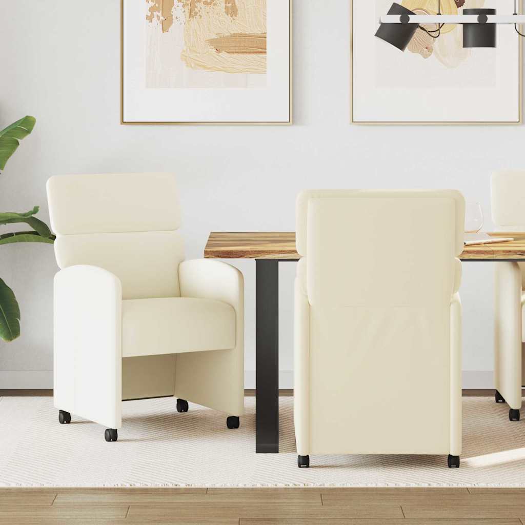 vidaXL Dining Chairs with Wheels 2 pcs Cream 58 x 65 x 98 cm