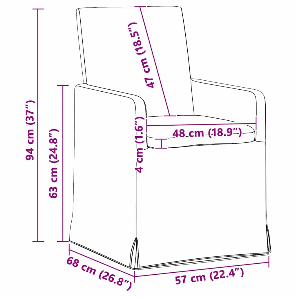 vidaXL Eetstoelen met wielen 2 pcs Beige 57 x 67 x 95 cm Linnen