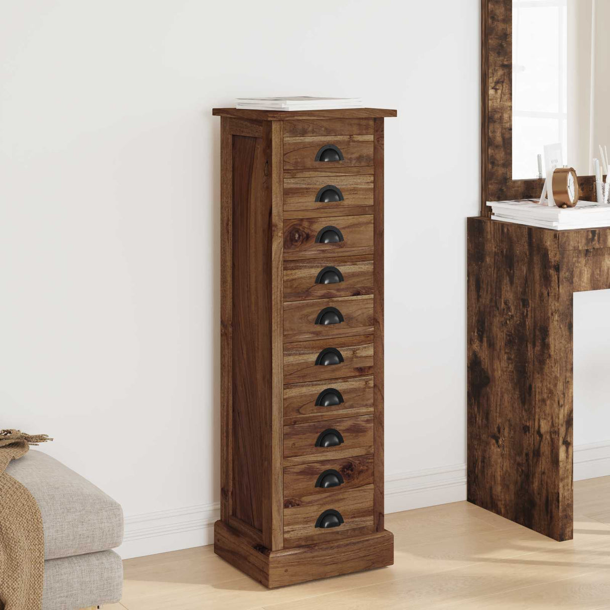 vidaXL Ladekast met lade Naturel 35 x 30 x 60 cm Massief Teakhout