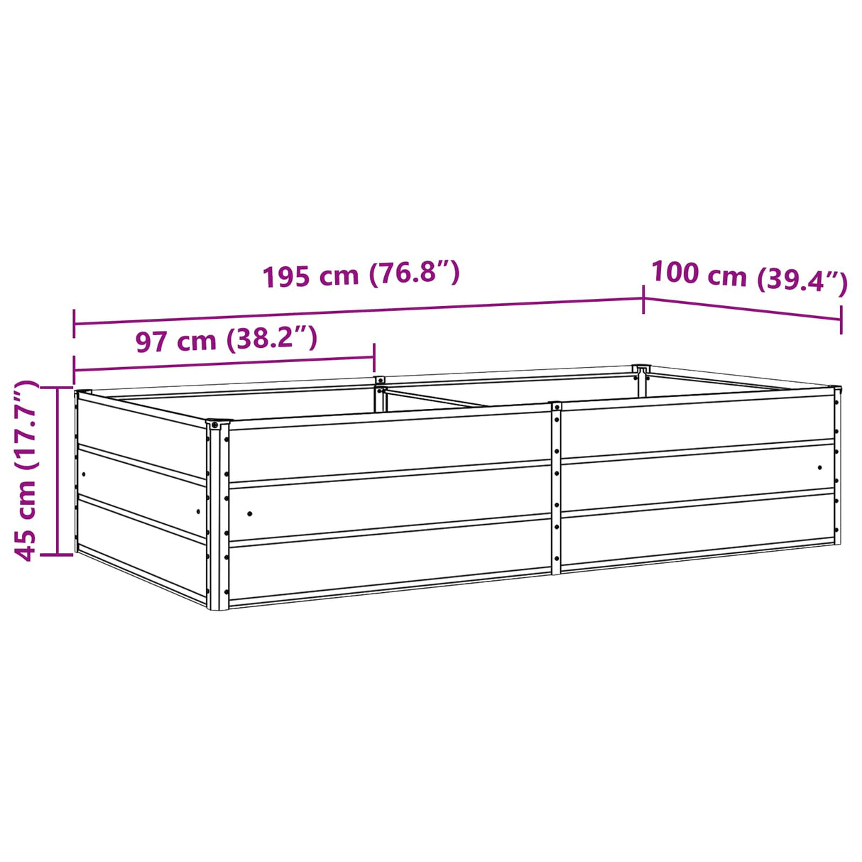 vidaXL Plantenbak Ivoor 195 x 100 x 45 cm Gegevens staal