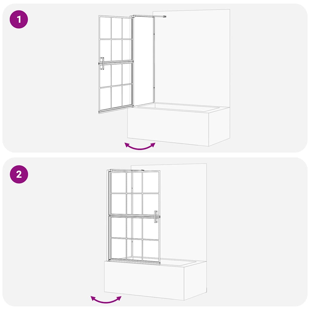 vidaXL Bad Douche Scherm Zwart en Transparant 80 x 68 x 128 cm