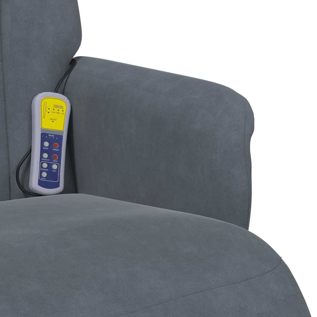 vidaXL Massage Recliner Dark Grey 91 x 71 x 105 cm Velvet