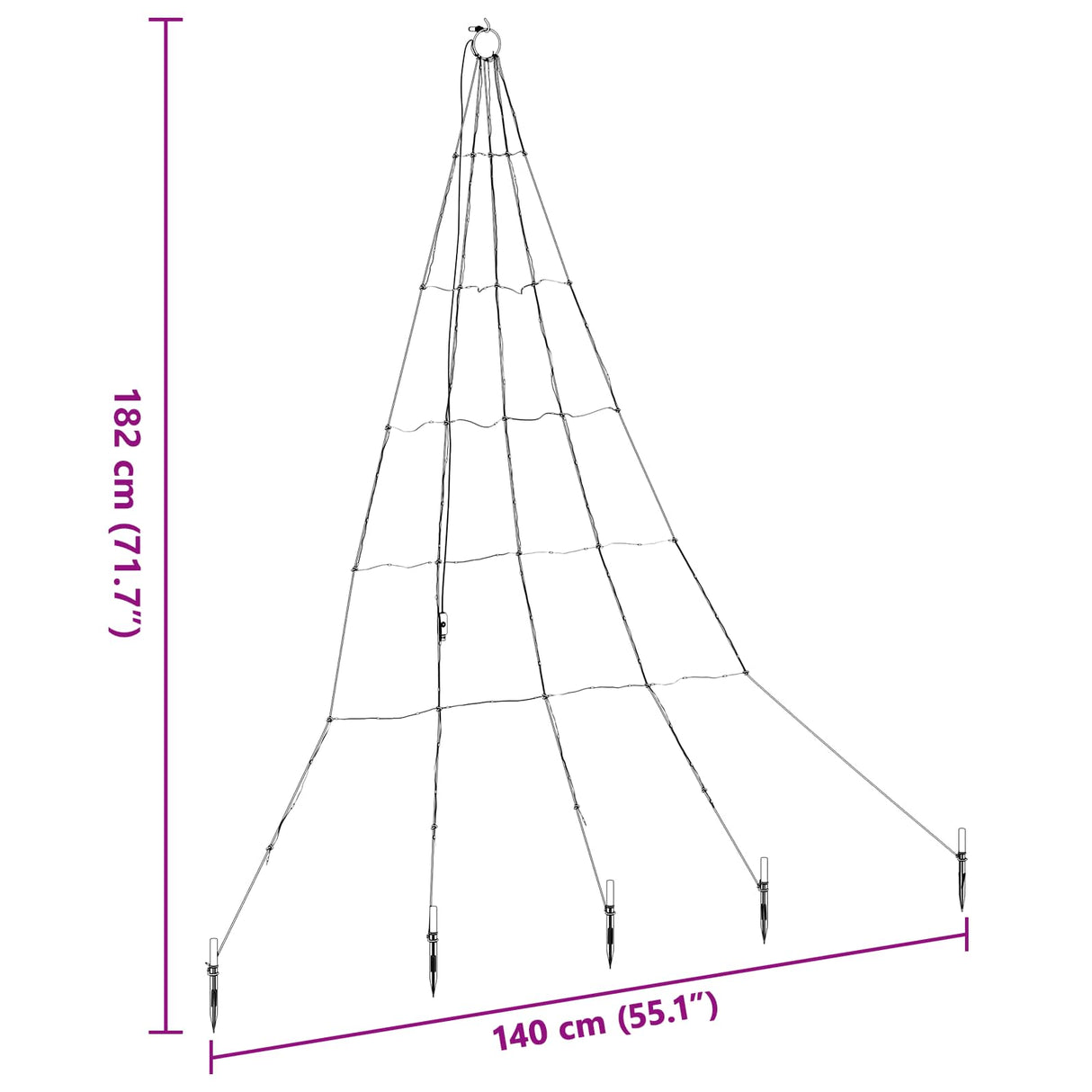 vidaXL LED Christmas Tree with Ground Spikes 112 Warm White LEDs 182 cm Metal