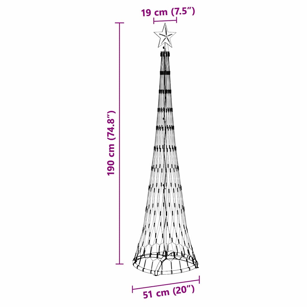 vidaXL LED Christmas tree with 230 warm white LEDs 51 x 51 x 190 cm Metal