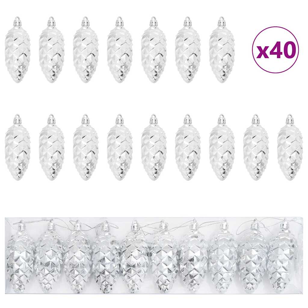 vidaXL Kerstdennenappelbal 40 pcs Zilver Kunststof