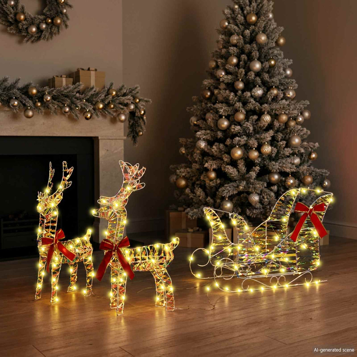 vidaXL Reindeer Pull Sled with 160 LED Warm White 30 x 12 x 54.5 cm PET