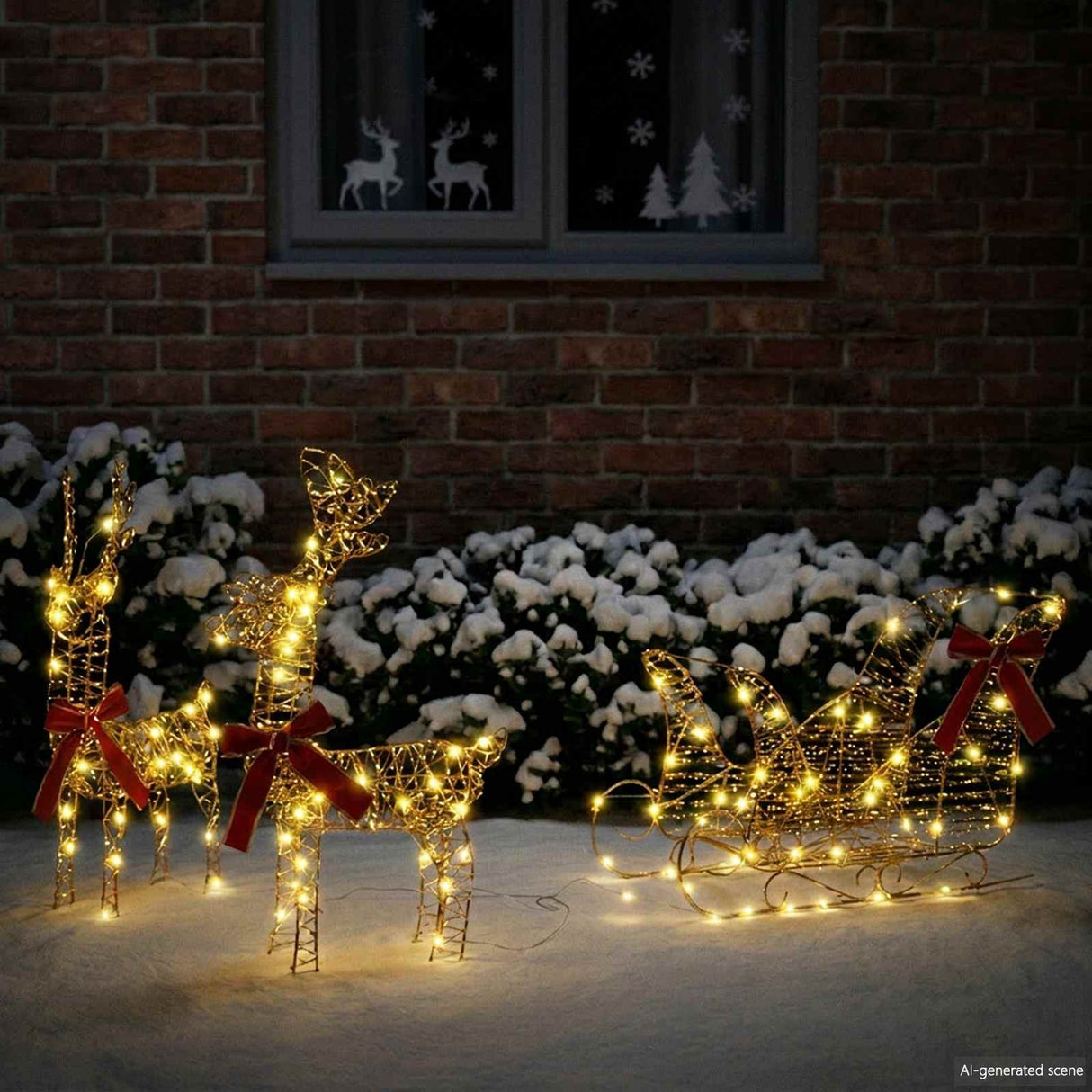 vidaXL Reindeer Pull Sled with 160 LED Warm White 30 x 12 x 54.5 cm PET