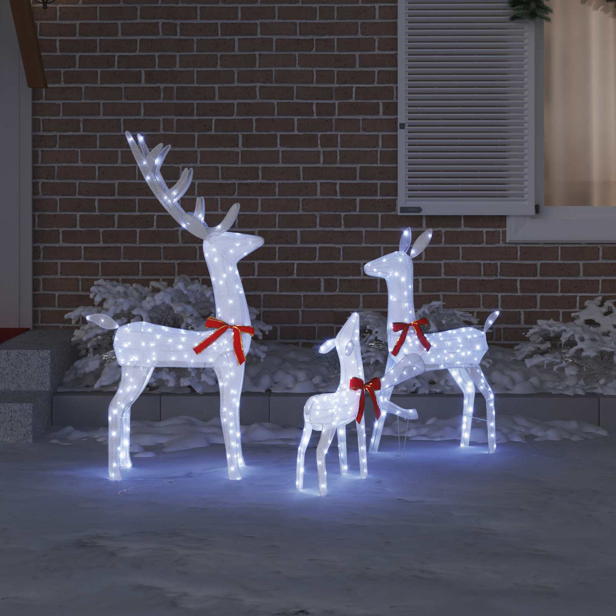 vidaXL Rendierfamilie met 300 LED 3 pcs Koudwit 68 x 26 x 127 cm Stof