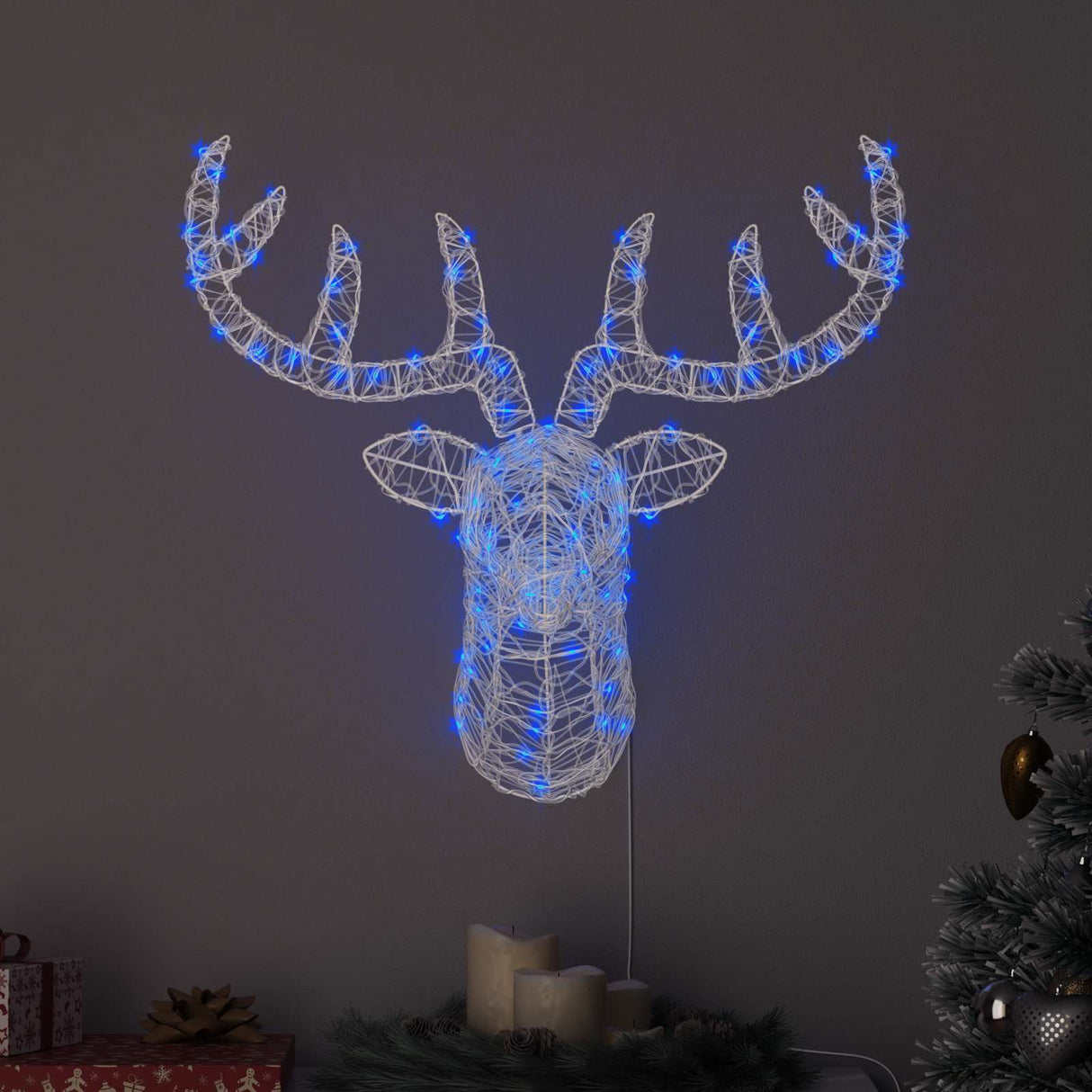 vidaXL Reindeer Decoration with 140 LED Blue 68 x 36.5 x 62.5 cm Acrylic