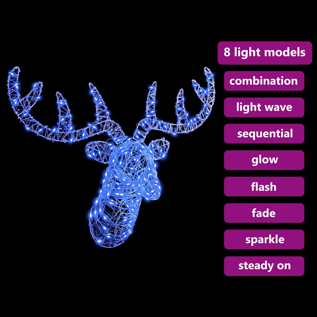 vidaXL Reindeer Decoration with 140 LED Blue 68 x 36.5 x 62.5 cm Acrylic
