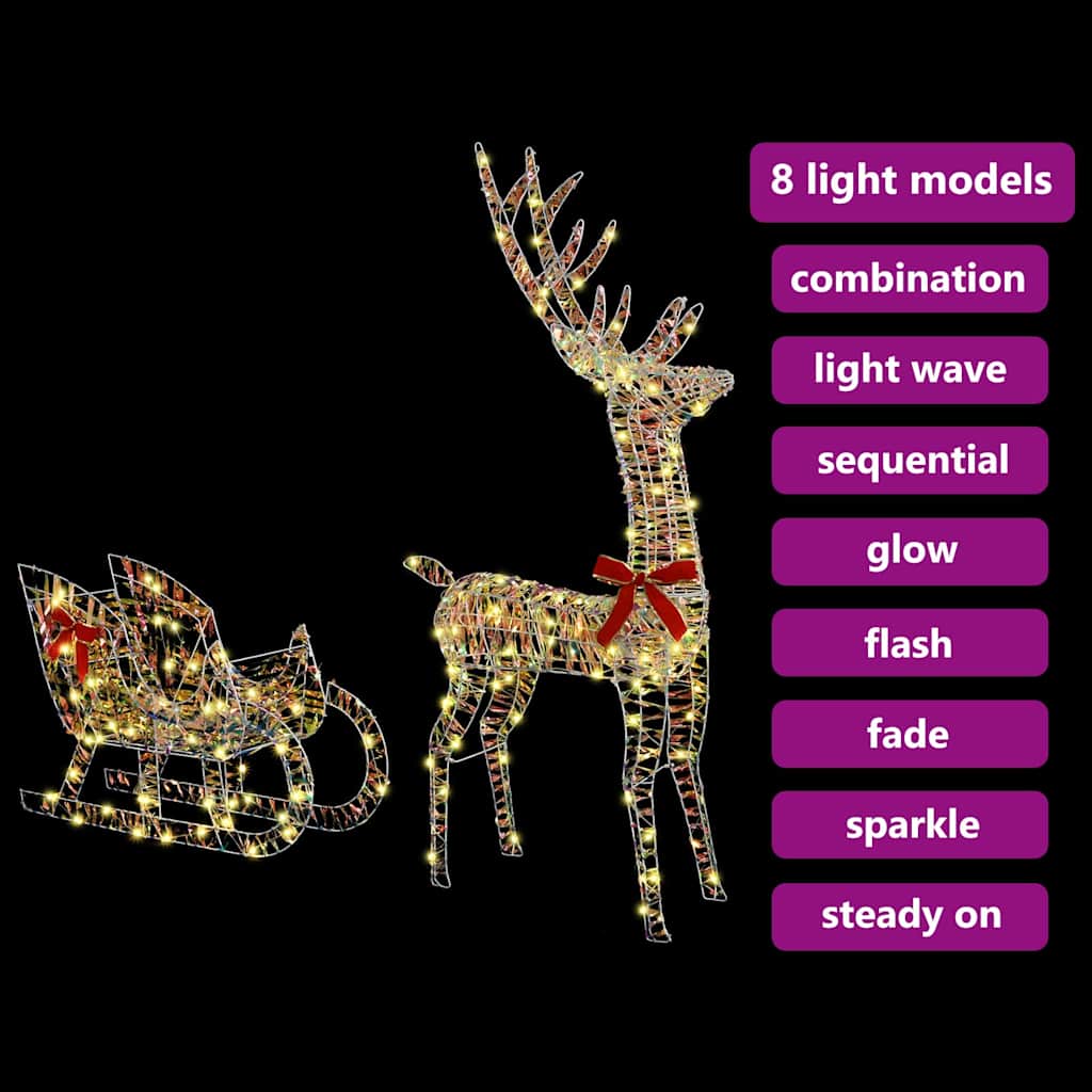 vidaXL Rendier Trek Slede met 200 LED Warmwit 70 x 26 x 129 cm PET