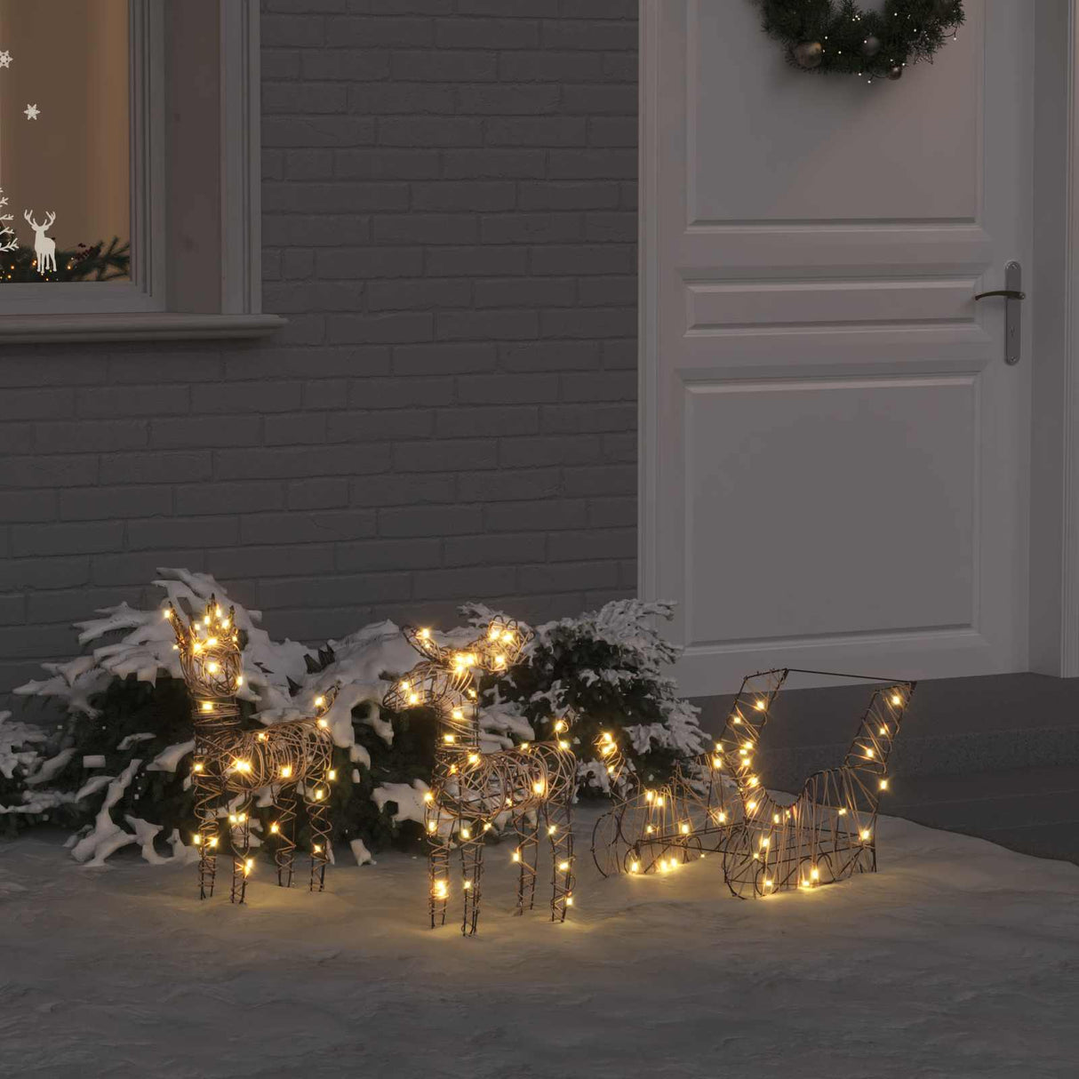 vidaXL Reindeer Pull Sled with 160 LED Warm White 30 x 12 x 54.5 cm PET
