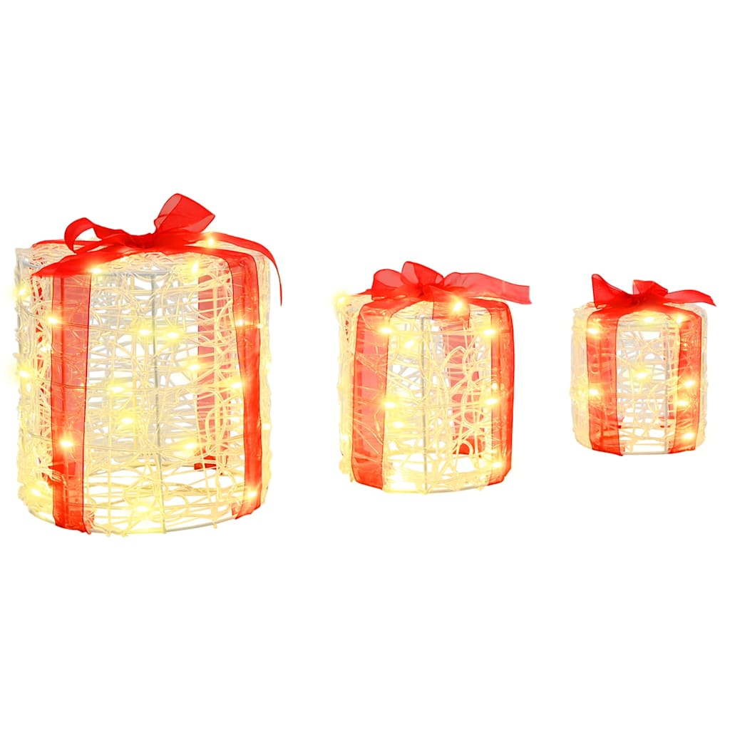 vidaXL Gift Box Decoration 3 pcs Warm White 20 x 20 x 21 cm Acrylic
