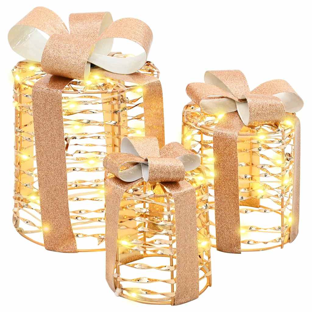 vidaXL Cadeau Box Decoratie 3 pcs Warmwit 20 x 20 x 20 cm PET