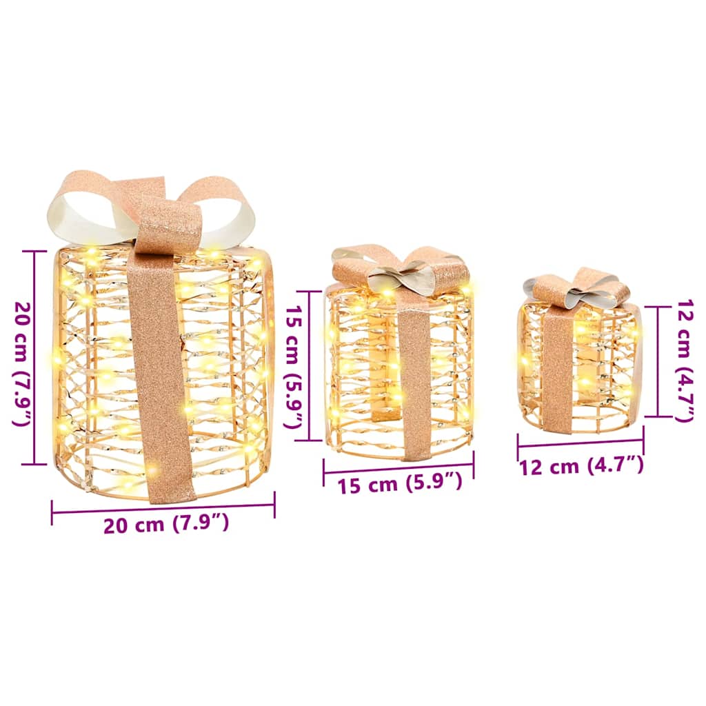 vidaXL Cadeau Box Decoratie 3 pcs Warmwit 20 x 20 x 20 cm PET