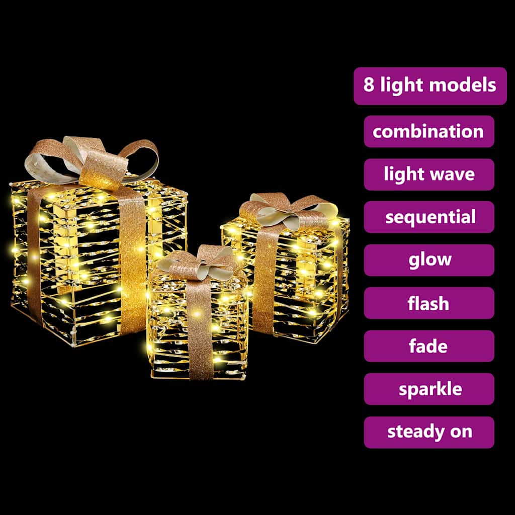 vidaXL Kerstcadeaubox 3 st 150 LED's PET